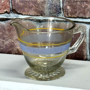 Vintage Kent Glass Creamer Blue Orange Bands Textured Bartlett Collins 1940s MCM